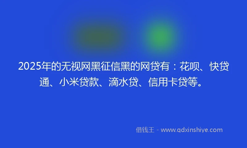 2025年的无视网黑征信黑的网贷有：花呗、快贷通、小米贷款、滴水贷、信用卡贷等。