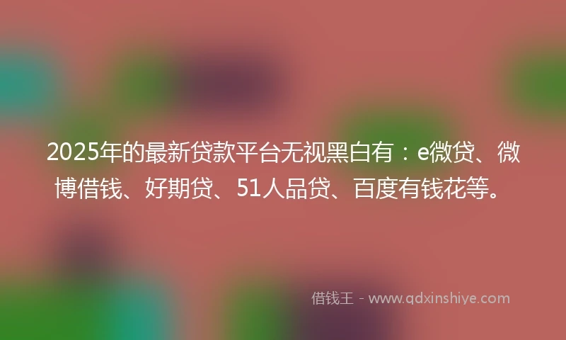 2025年的最新贷款平台无视黑白有：e微贷、微博借钱、好期贷、51人品贷、百度有钱花等。