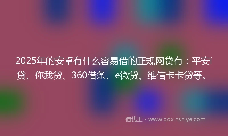 2025年的安卓有什么容易借的正规网贷有：平安i贷、你我贷、360借条、e微贷、维信卡卡贷等。