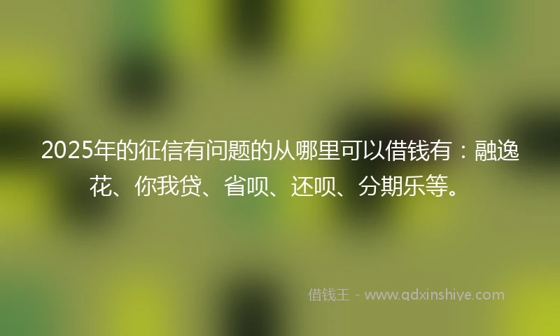2025年的征信有问题的从哪里可以借钱有：融逸花、你我贷、省呗、还呗、分期乐等。