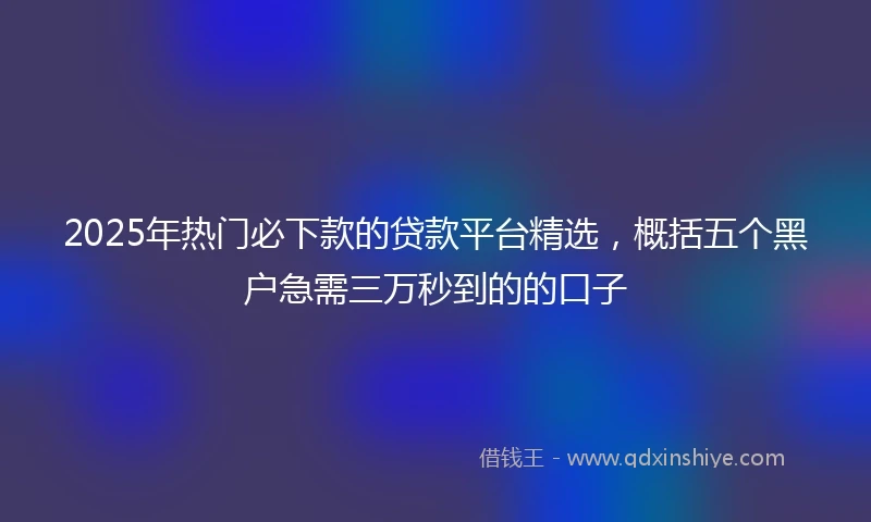 2025年热门必下款的贷款平台精选，概括五个黑户急需三万秒到的的口子