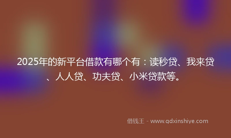 2025年的新平台借款有哪个有：读秒贷、我来贷、人人贷、功夫贷、小米贷款等。