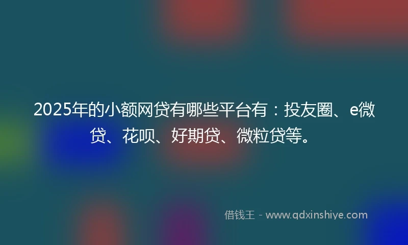 2025年的小额网贷有哪些平台有：投友圈、e微贷、花呗、好期贷、微粒贷等。