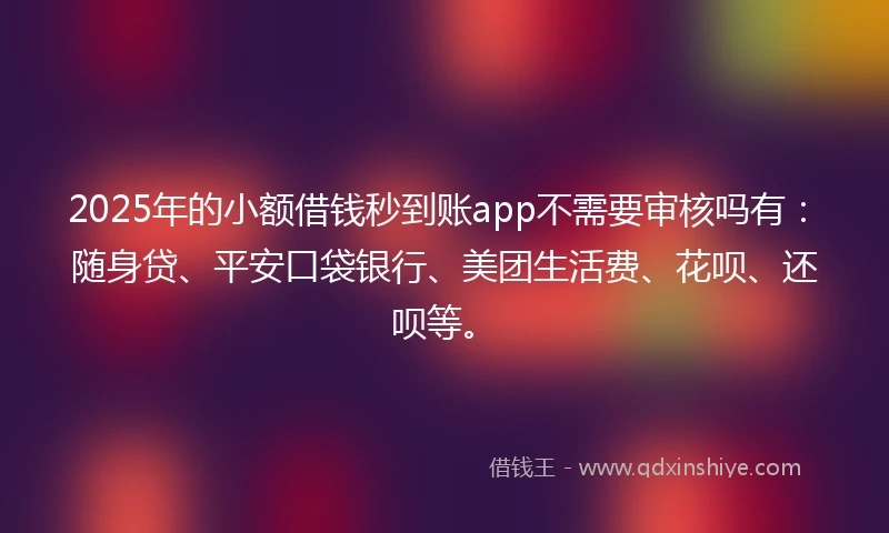 2025年的小额借钱秒到账app不需要审核吗有：随身贷、平安口袋银行、美团生活费、花呗、还呗等。