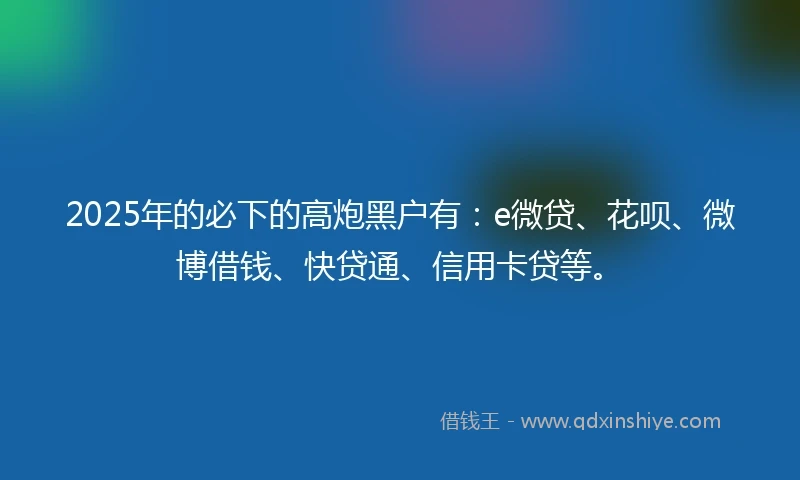 2025年的必下的高炮黑户有:e微贷、花呗、微博借钱、快贷通、信用卡贷等。