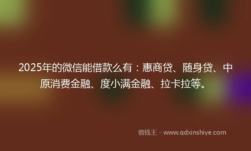 2025年的微信能借款么有：惠商贷、随身贷、中原消费金融、度小满金融、拉卡拉等。