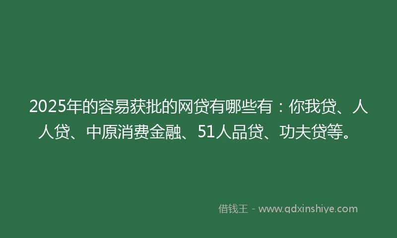 2025年的容易获批的网贷有哪些有：你我贷、人人贷、中原消费金融、51人品贷、功夫贷等。