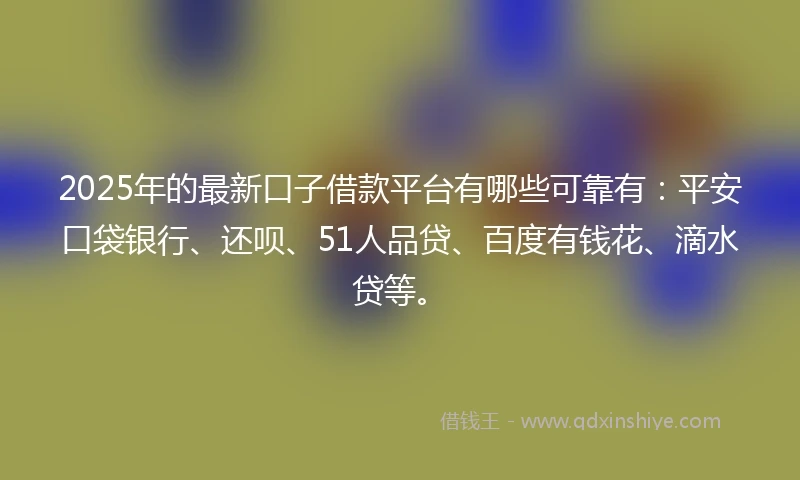 2025年的最新口子借款平台有哪些可靠有：平安口袋银行、还呗、51人品贷、百度有钱花、滴水贷等。
