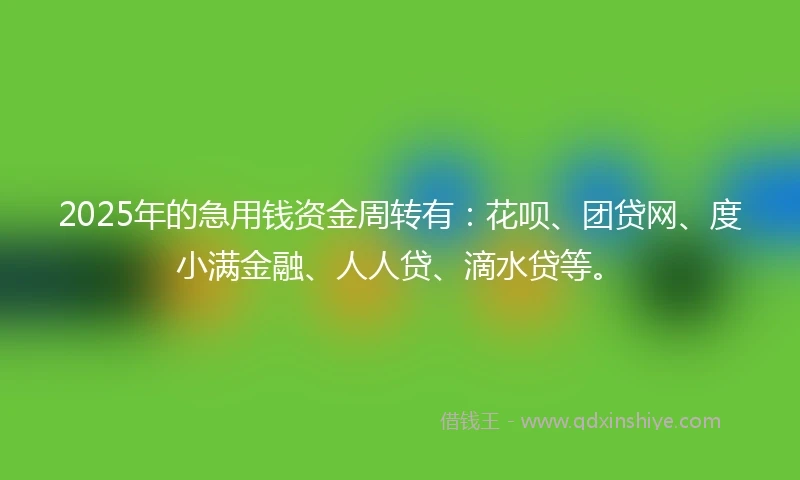 2025年的急用钱资金周转有：花呗、团贷网、度小满金融、人人贷、滴水贷等。