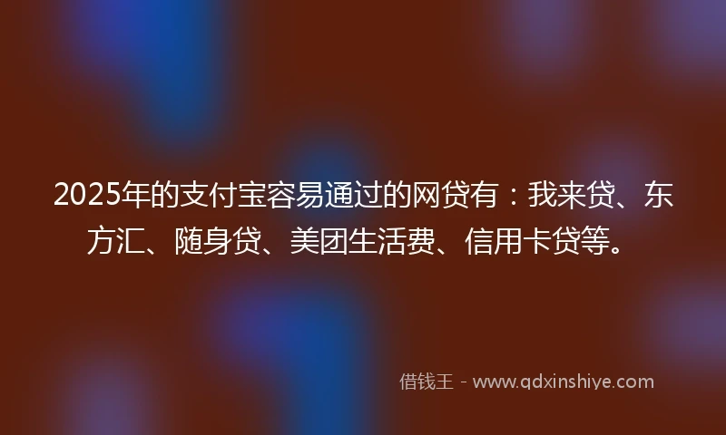 2025年的支付宝容易通过的网贷有：我来贷、东方汇、随身贷、美团生活费、信用卡贷等。