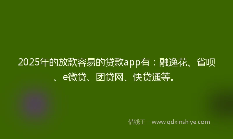 2025年的放款容易的贷款app有：融逸花、省呗、e微贷、团贷网、快贷通等。