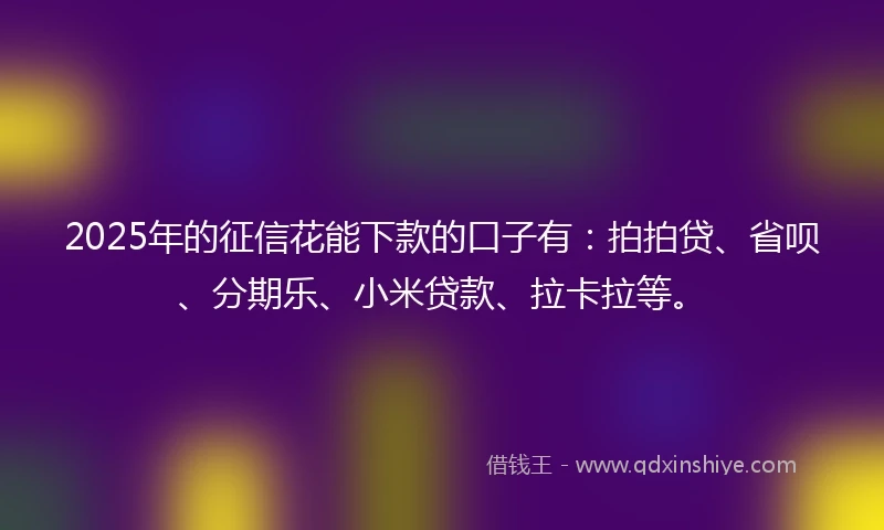 2025年的征信花能下款的口子有：拍拍贷、省呗、分期乐、小米贷款、拉卡拉等。