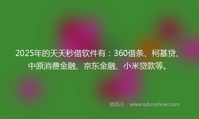 2025年的天天秒借软件有：360借条、柯基贷、中原消费金融、京东金融、小米贷款等。