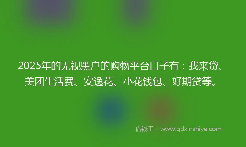 2025年的无视黑户的购物平台口子有：我来贷、美团生活费、安逸花、小花钱包、好期贷等。