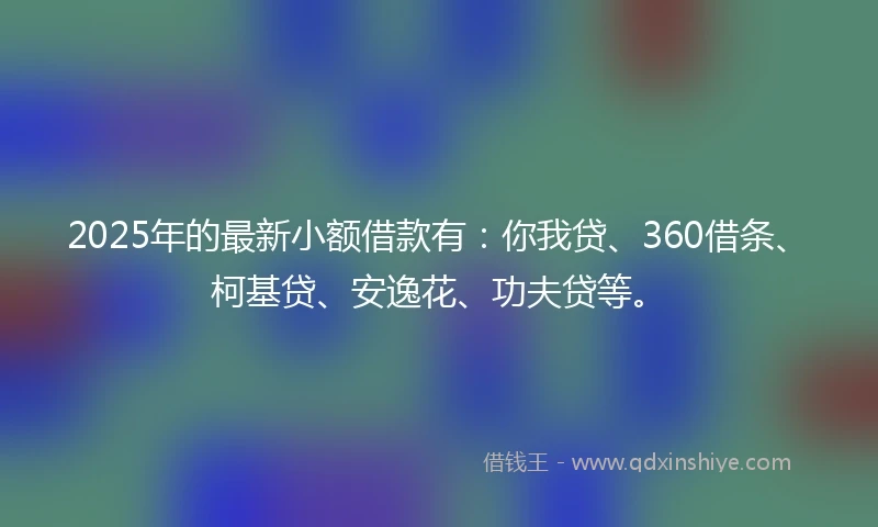 2025年的最新小额借款有：你我贷、360借条、柯基贷、安逸花、功夫贷等。