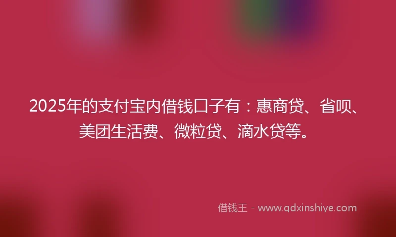 2025年的支付宝内借钱口子有：惠商贷、省呗、美团生活费、微粒贷、滴水贷等。