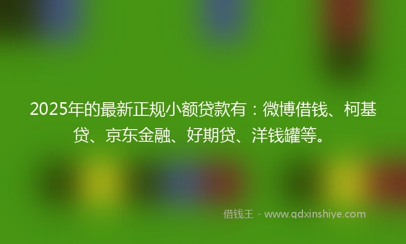 2025年的最新正规小额贷款有：微博借钱、柯基贷、京东金融、好期贷、洋钱罐等。