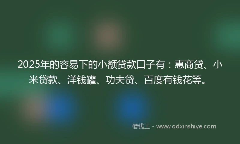 2025年的容易下的小额贷款口子有:惠商贷、小米贷款、洋钱罐、功夫贷、百度有钱花等。
