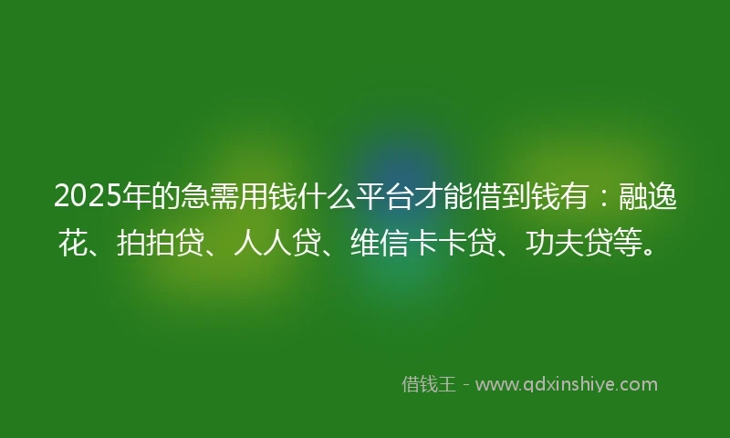 2025年的急需用钱什么平台才能借到钱有：融逸花、拍拍贷、人人贷、维信卡卡贷、功夫贷等。