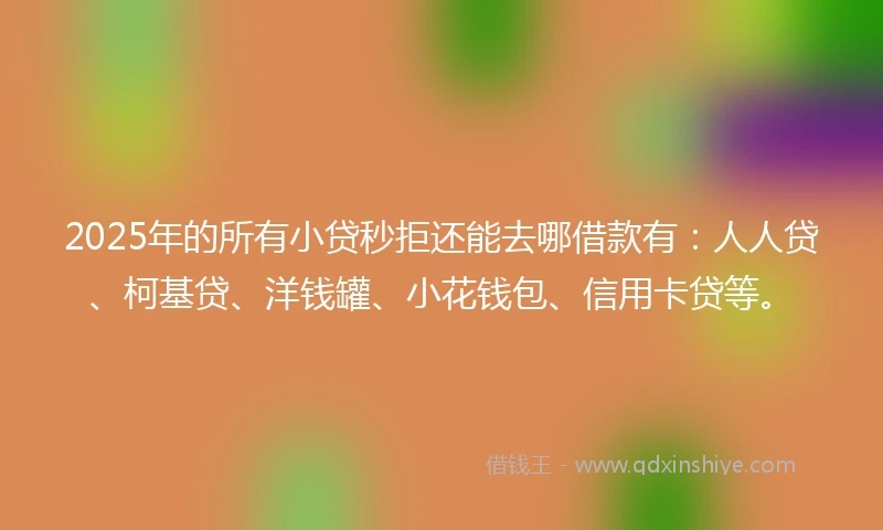 2025年的所有小贷秒拒还能去哪借款有：人人贷、柯基贷、洋钱罐、小花钱包、信用卡贷等。