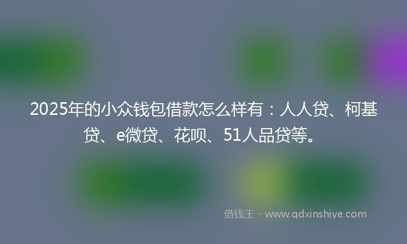 2025年的小众钱包借款怎么样有：人人贷、柯基贷、e微贷、花呗、51人品贷等。