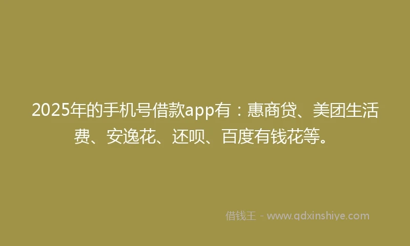 2025年的手机号借款app有：惠商贷、美团生活费、安逸花、还呗、百度有钱花等。