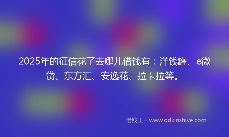 2025年的征信花了去哪儿借钱有：洋钱罐、e微贷、东方汇、安逸花、拉卡拉等。