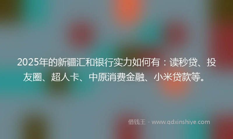 2025年的新疆汇和银行实力如何有：读秒贷、投友圈、超人卡、中原消费金融、小米贷款等。