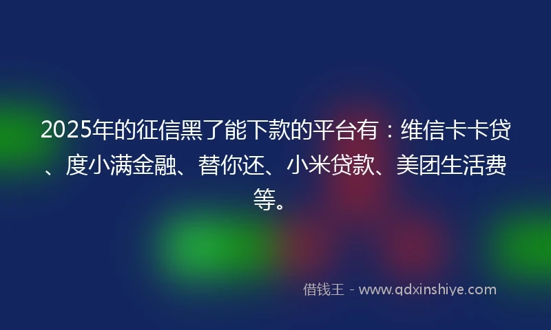 2025年的征信黑了能下款的平台有：维信卡卡贷、度小满金融、替你还、小米贷款、美团生活费等。