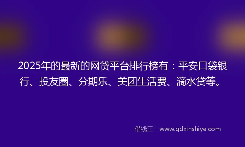 2025年的最新的网贷平台排行榜有：平安口袋银行、投友圈、分期乐、美团生活费、滴水贷等。