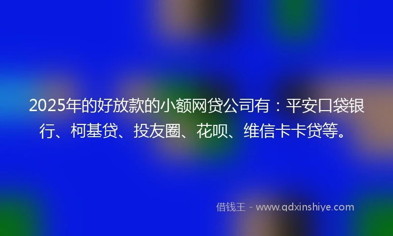 2025年的好放款的小额网贷公司有：平安口袋银行、柯基贷、投友圈、花呗、维信卡卡贷等。