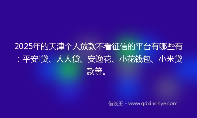 2025年的天津个人放款不看征信的平台有哪些有：平安i贷、人人贷、安逸花、小花钱包、小米贷款等。