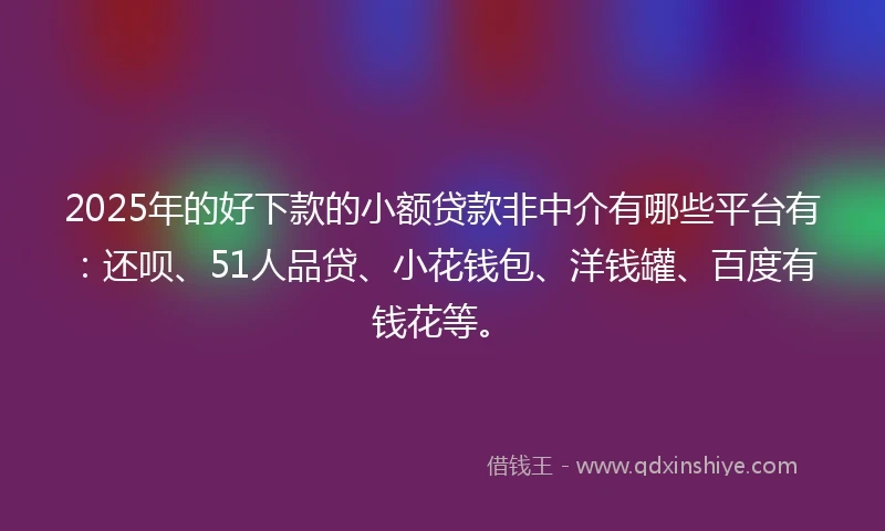 2025年的好下款的小额贷款非中介有哪些平台有：还呗、51人品贷、小花钱包、洋钱罐、百度有钱花等。