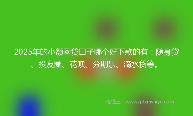 2025年的小额网贷口子哪个好下款的有：随身贷、投友圈、花呗、分期乐、滴水贷等。