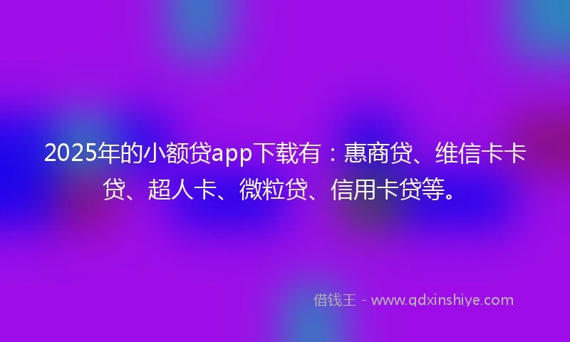 2025年的小额贷app下载有：惠商贷、维信卡卡贷、超人卡、微粒贷、信用卡贷等。