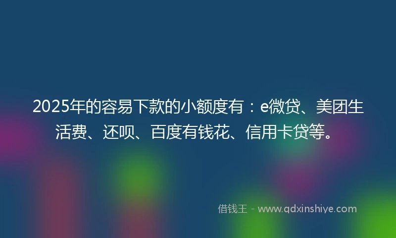 2025年的容易下款的小额度有：e微贷、美团生活费、还呗、百度有钱花、信用卡贷等。