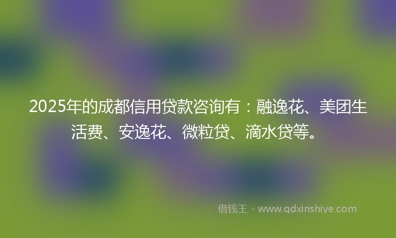 2025年的成都信用贷款咨询有：融逸花、美团生活费、安逸花、微粒贷、滴水贷等。