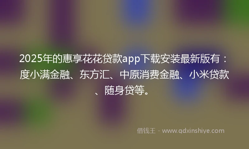 2025年的惠享花花贷款app下载安装最新版有：度小满金融、东方汇、中原消费金融、小米贷款、随身贷等。