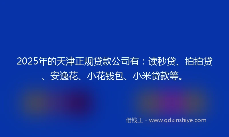 2025年的天津正规贷款公司有：读秒贷、拍拍贷、安逸花、小花钱包、小米贷款等。