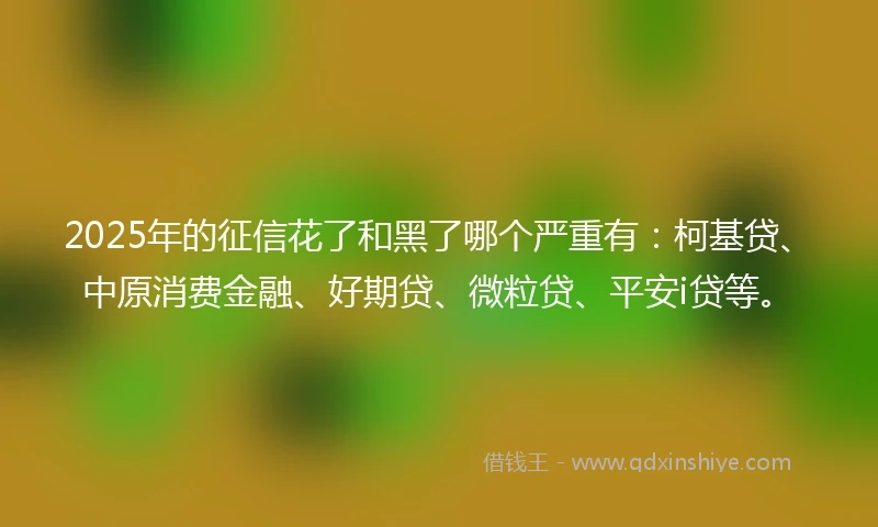 2025年的征信花了和黑了哪个严重有：柯基贷、中原消费金融、好期贷、微粒贷、平安i贷等。