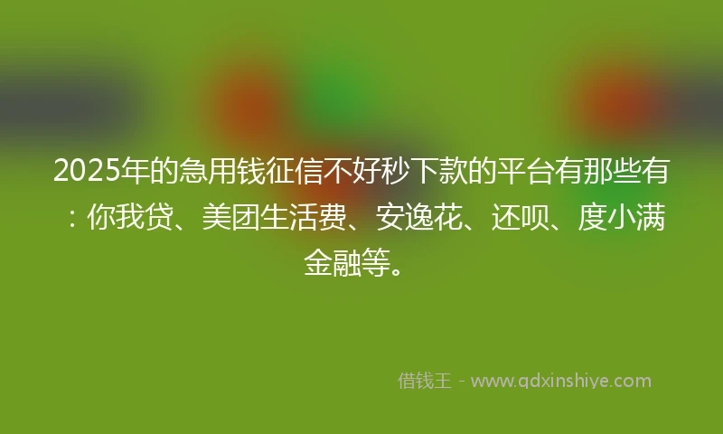 2025年的急用钱征信不好秒下款的平台有那些有：你我贷、美团生活费、安逸花、还呗、度小满金融等。