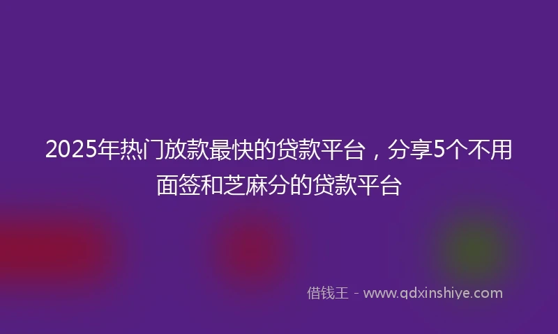 2025年热门放款最快的贷款平台，分享5个不用面签和芝麻分的贷款平台