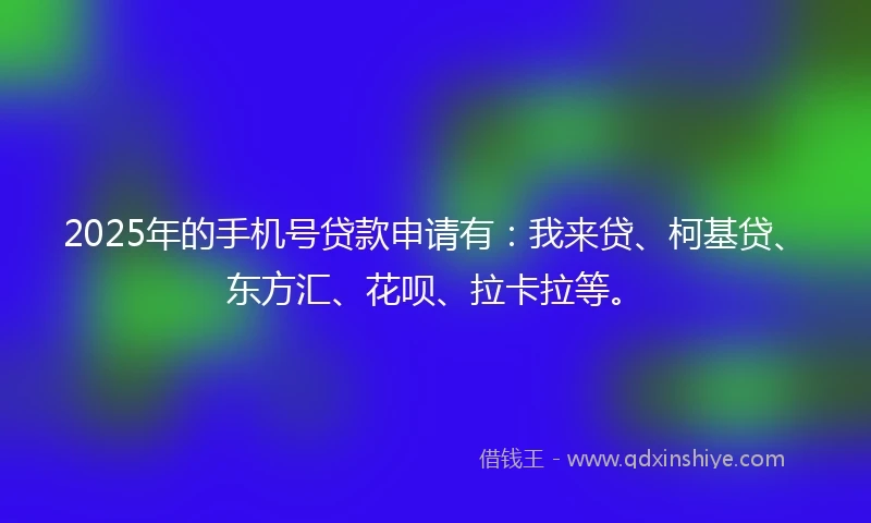 2025年的手机号贷款申请有：我来贷、柯基贷、东方汇、花呗、拉卡拉等。