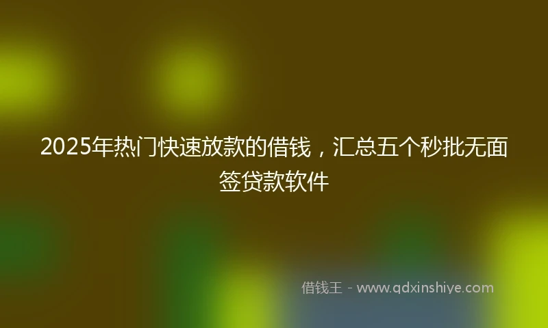 2025年热门快速放款的借钱，汇总五个秒批无面签贷款软件