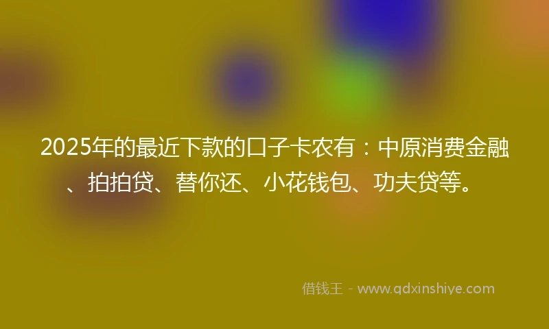 2025年的最近下款的口子卡农有：中原消费金融、拍拍贷、替你还、小花钱包、功夫贷等。