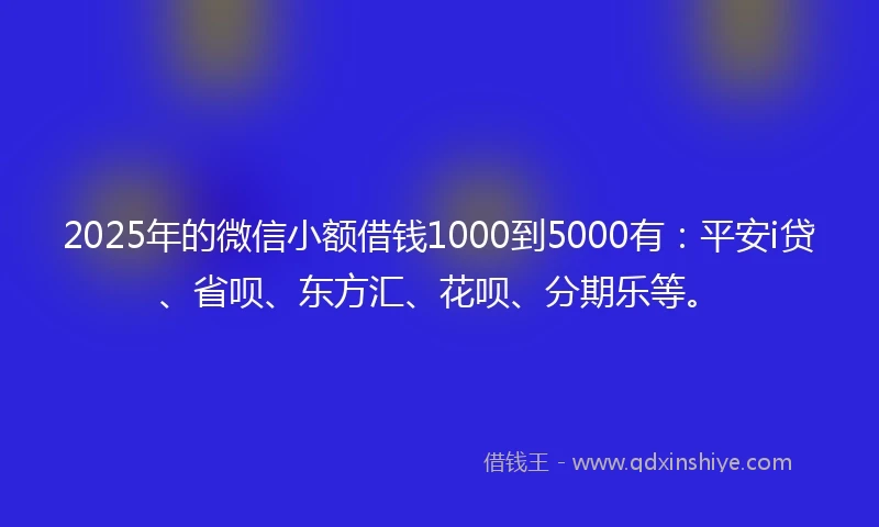 2025年的微信小额借钱1000到5000有：平安i贷、省呗、东方汇、花呗、分期乐等。