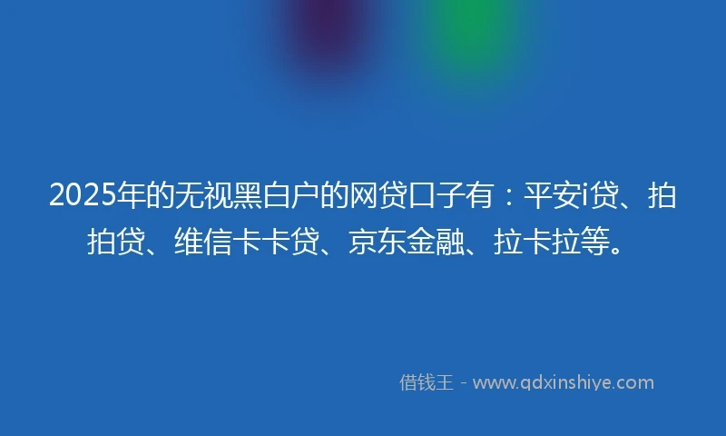 2025年的无视黑白户的网贷口子有：平安i贷、拍拍贷、维信卡卡贷、京东金融、拉卡拉等。