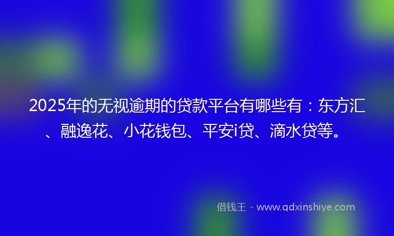 2025年的无视逾期的贷款平台有哪些有：东方汇、融逸花、小花钱包、平安i贷、滴水贷等。