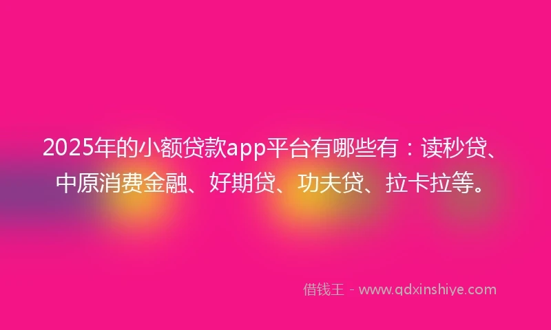 2025年的小额贷款app平台有哪些有：读秒贷、中原消费金融、好期贷、功夫贷、拉卡拉等。