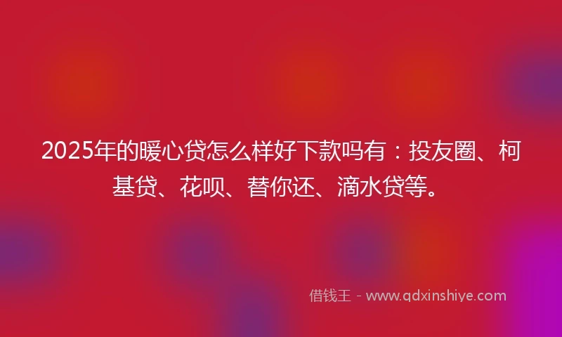 2025年的暖心贷怎么样好下款吗有：投友圈、柯基贷、花呗、替你还、滴水贷等。
